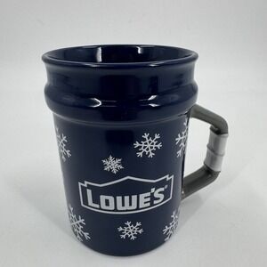 Lowe's Coffee Mug Set Navy Blue Snowflake PVC‎ Pipe Handle Holiday EUC